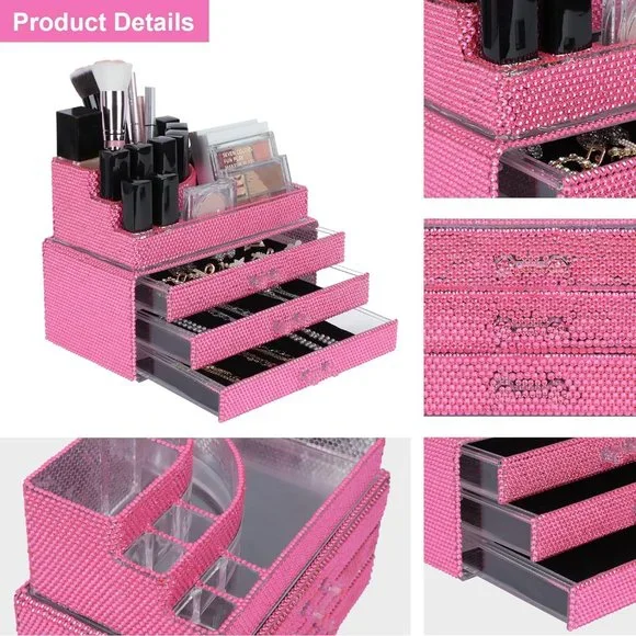 NWT Sparkling Bling Swarovski Crystal Rhinestone Cosmetic Organizer Jewe…